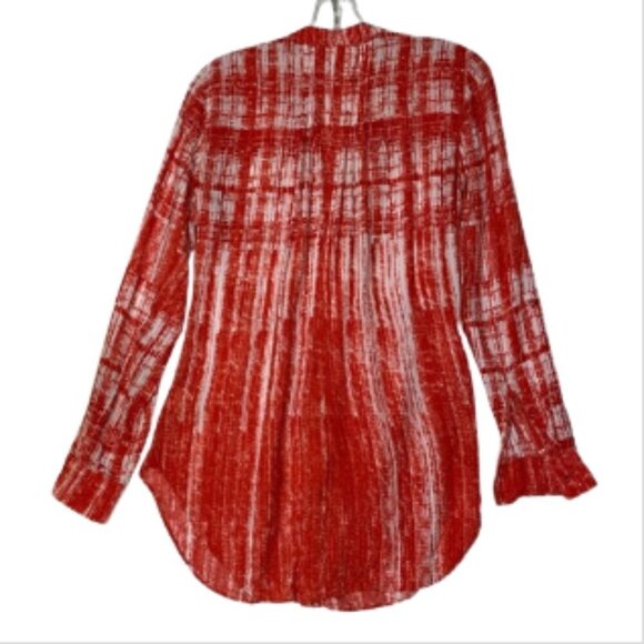 MAEVE ANTHROPOLOGIE Orange Long Roll Tab Sleeve Blouse Tunic Button Rayon Top - Picture 2 of 7